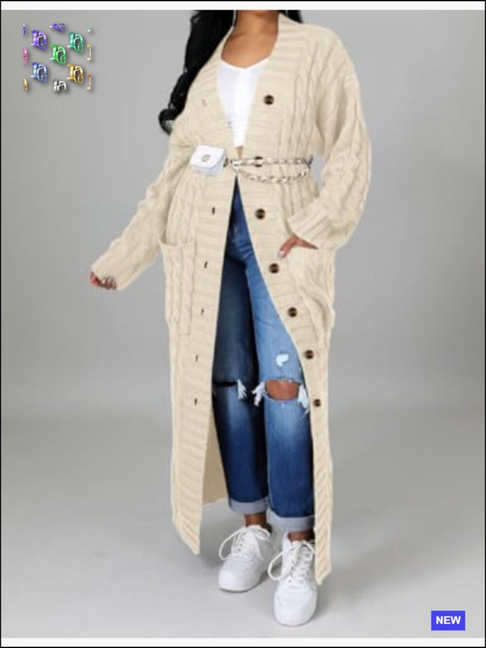 Chunky Cable Knit Cardigan Oversized Long Maxi Duster with Pockets - Picture 5 of 7